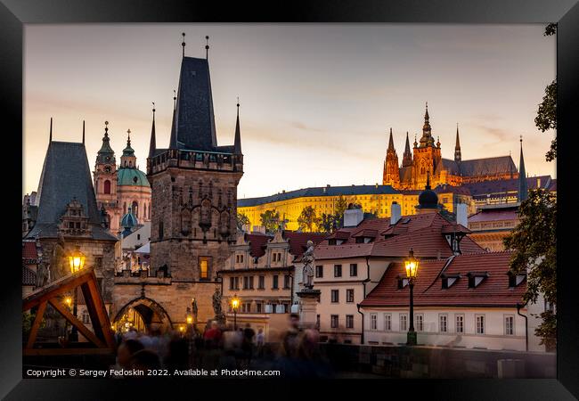 Prague, Czech Republic. Charles Bridge (Karluv Most - in czech) and Old Town Tower. Framed Print by Sergey Fedoskin