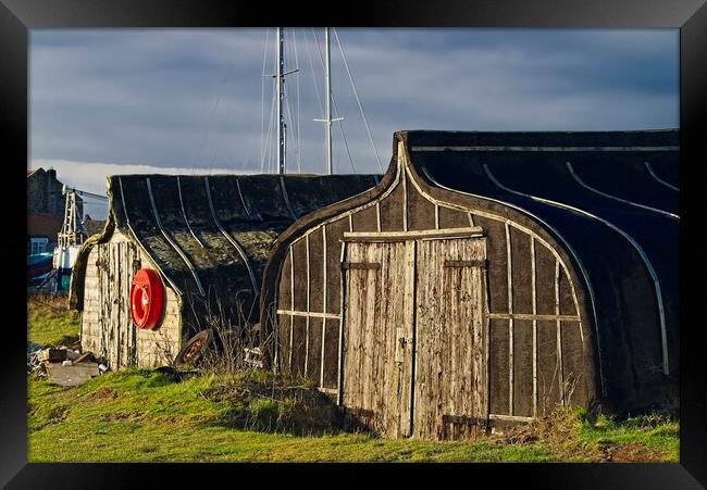 Holy Island Boat Sheds Lindisfarne Framed Print by Martyn Arnold