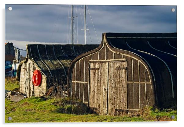 Holy Island Boat Sheds Lindisfarne Acrylic by Martyn Arnold