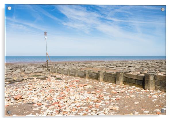 Red and white rocks on Hunstanton beach Acrylic by Jason Wells
