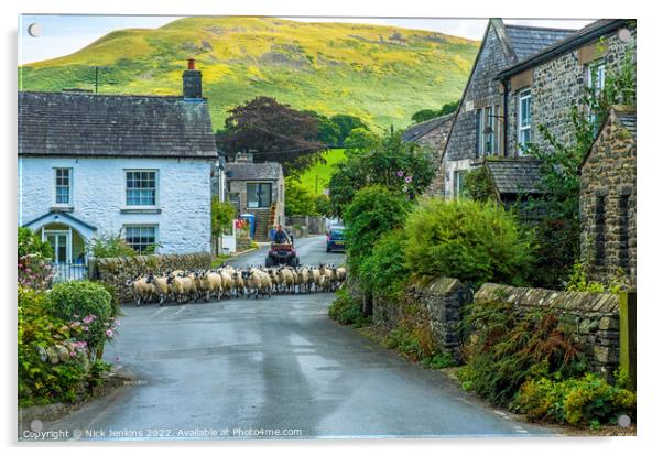 Sheep being herded through Barbon Village Cumbria Acrylic by Nick Jenkins