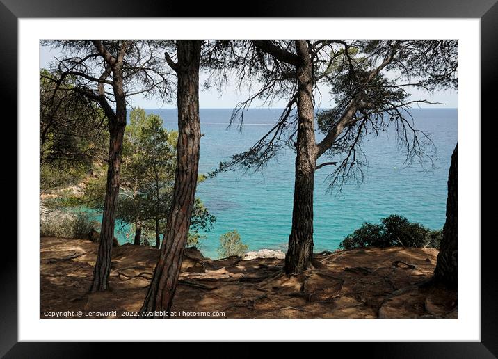 Looking out to the ocean from a forest along the Costa Brava coastline in Spain Framed Mounted Print by Lensw0rld 