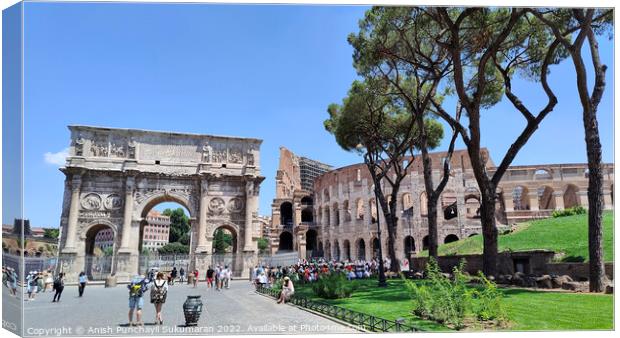 ROME, ITALY - July 7 2022: Colosseum in Rome, Italy. Ancient Roman Colosseum is one of the main tourist attractions in Italy People visit the famous Colosseum in Roma centre. tourism after covid 19 Canvas Print by Anish Punchayil Sukumaran
