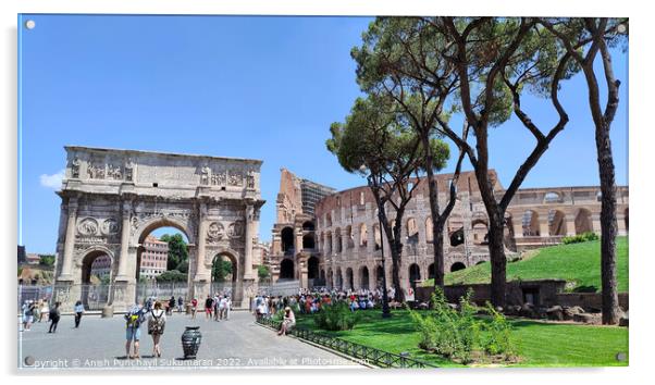 ROME, ITALY - July 7 2022: Colosseum in Rome, Italy. Ancient Roman Colosseum is one of the main tourist attractions in Italy People visit the famous Colosseum in Roma centre. tourism after covid 19 Acrylic by Anish Punchayil Sukumaran