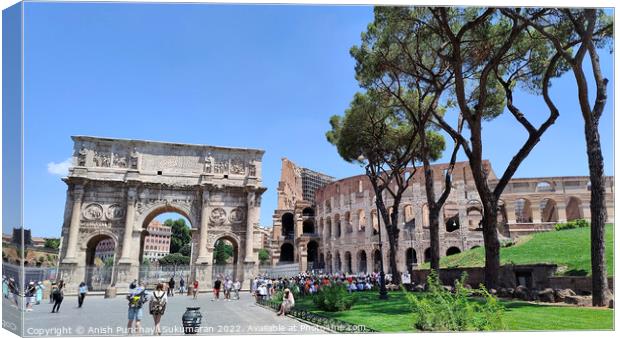 ROME, ITALY - July 7 2022: Colosseum in Rome, Italy. Ancient Roman Colosseum is one of the main tourist attractions in Italy People visit the famous Colosseum in Roma centre. tourism after covid 19 Canvas Print by Anish Punchayil Sukumaran
