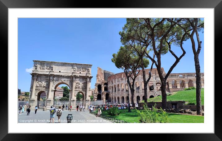 ROME, ITALY - July 7 2022: Colosseum in Rome, Italy. Ancient Roman Colosseum is one of the main tourist attractions in Italy People visit the famous Colosseum in Roma centre. tourism after covid 19 Framed Mounted Print by Anish Punchayil Sukumaran