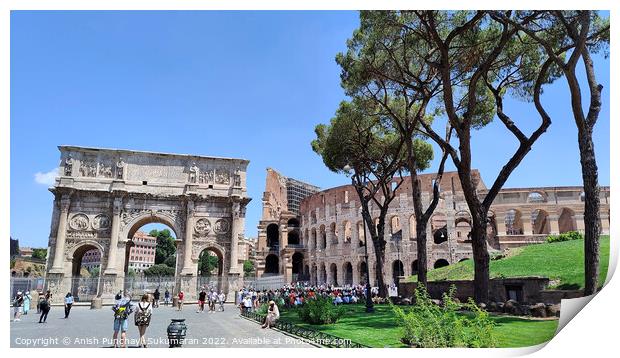 ROME, ITALY - July 7 2022: Colosseum in Rome, Italy. Ancient Roman Colosseum is one of the main tourist attractions in Italy People visit the famous Colosseum in Roma centre. tourism after covid 19 Print by Anish Punchayil Sukumaran