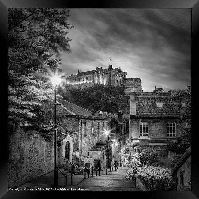 Edinburgh Castle nightscape - Monochrome Framed Print by Melanie Viola