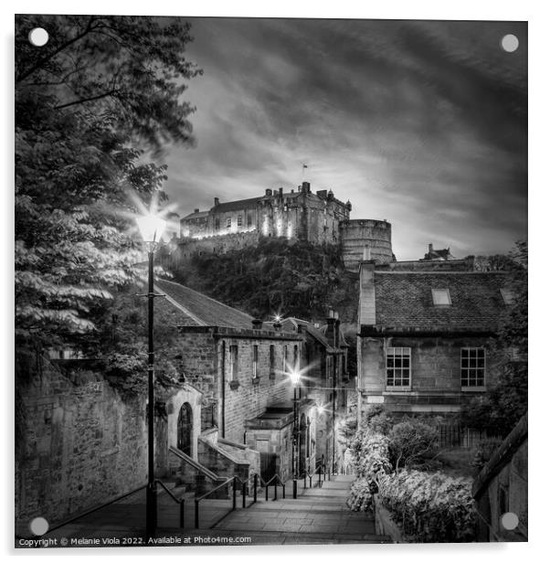 Edinburgh Castle nightscape - Monochrome Acrylic by Melanie Viola