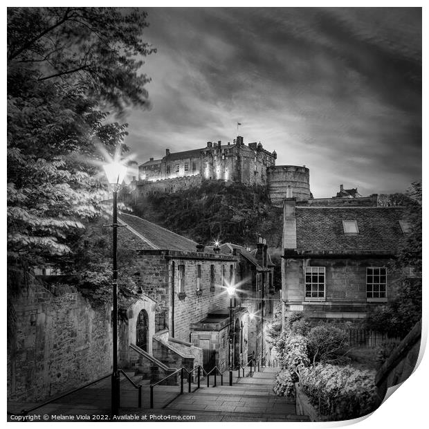 Edinburgh Castle nightscape - Monochrome Print by Melanie Viola