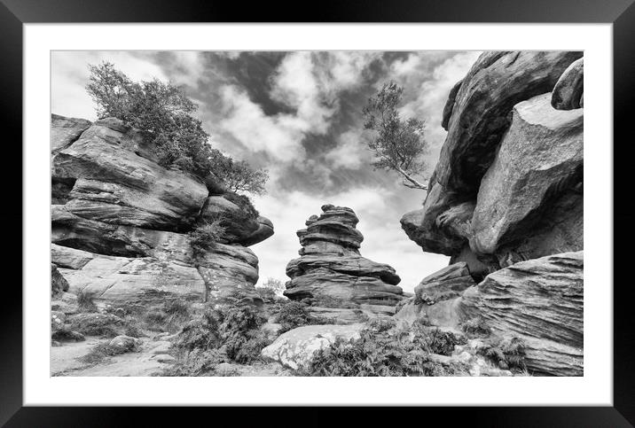 Brimham rocks in monochrome Framed Mounted Print by Mark Godden