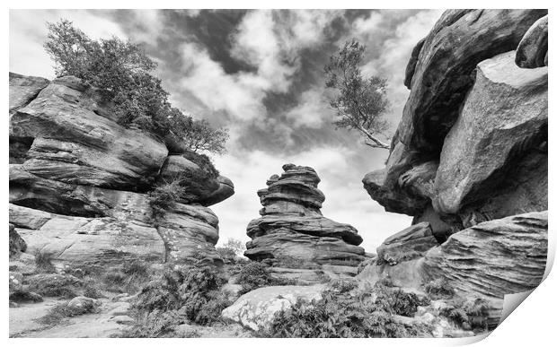 Brimham rocks in monochrome Print by Mark Godden