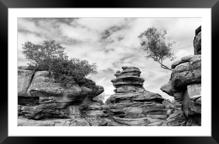 Brimham rocks in monochrome Framed Mounted Print by Mark Godden