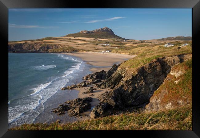 Whitesands Bay and Carn Llidi hill Framed Print by Leighton Collins