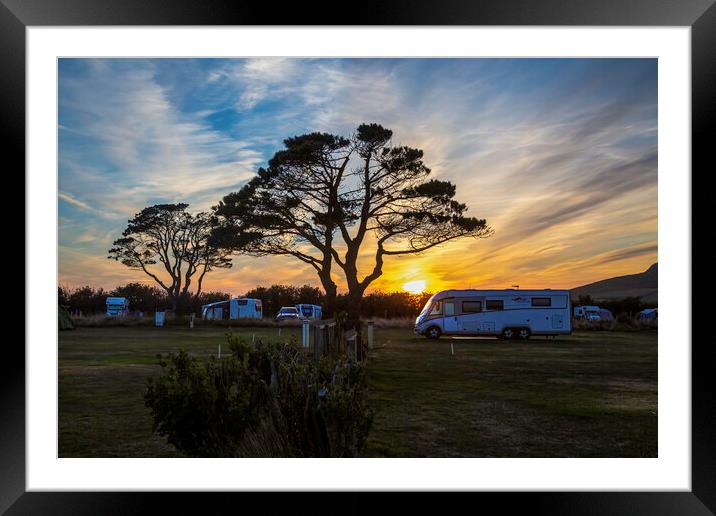 Sunset at a campsite Framed Mounted Print by Leighton Collins