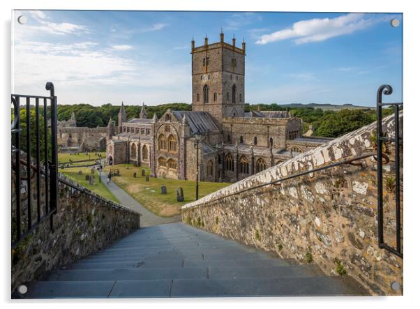 The steps at St Davids Cathedral Acrylic by Leighton Collins