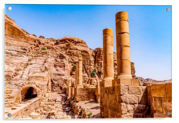 Columns Carved Amphitheater Petra Jordan  Acrylic by William Perry