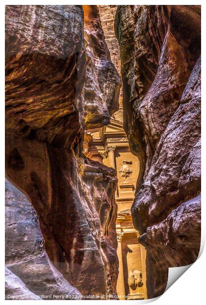Outer Siq Rose Red Treasury Entrance Petra Jordan  Print by William Perry