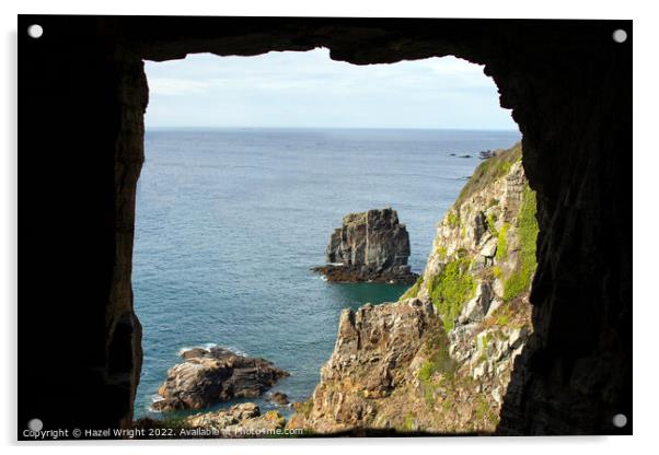 Window in the rock, Sark Acrylic by Hazel Wright