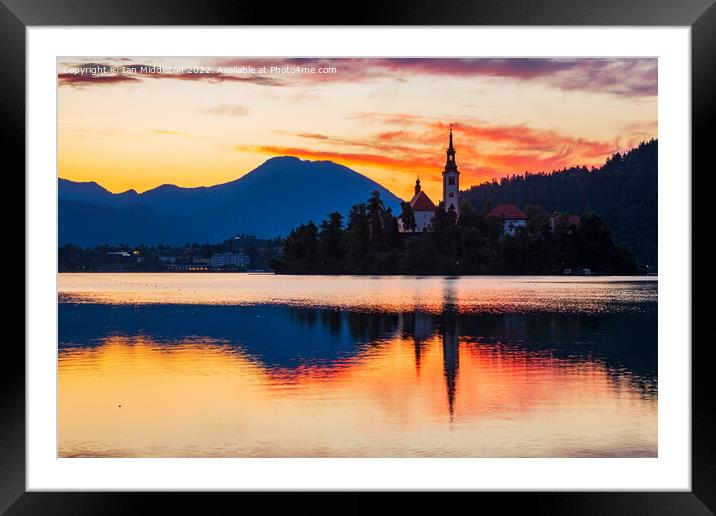 Lake Bled and the Island church Framed Mounted Print by Ian Middleton