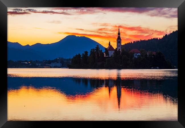 Lake Bled and the Island church Framed Print by Ian Middleton