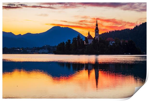 Lake Bled and the Island church Print by Ian Middleton