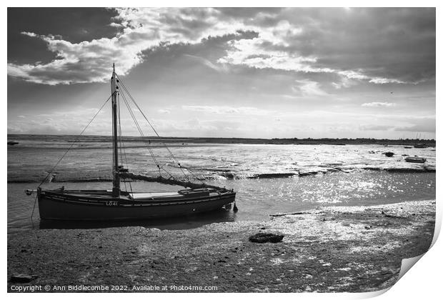Trapped in the creek at Leigh on sea Print by Ann Biddlecombe