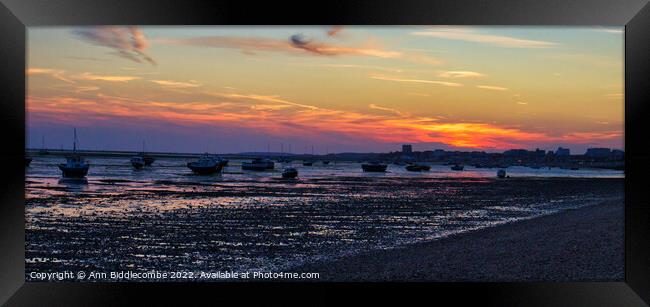 Sunset at Shoebury common beach Framed Print by Ann Biddlecombe