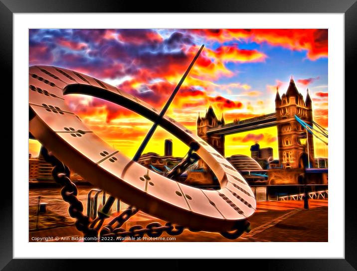 Tower bridge sundial with fun effect Framed Mounted Print by Ann Biddlecombe