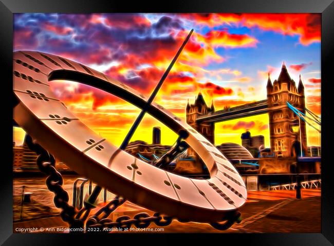 Tower bridge sundial with fun effect Framed Print by Ann Biddlecombe