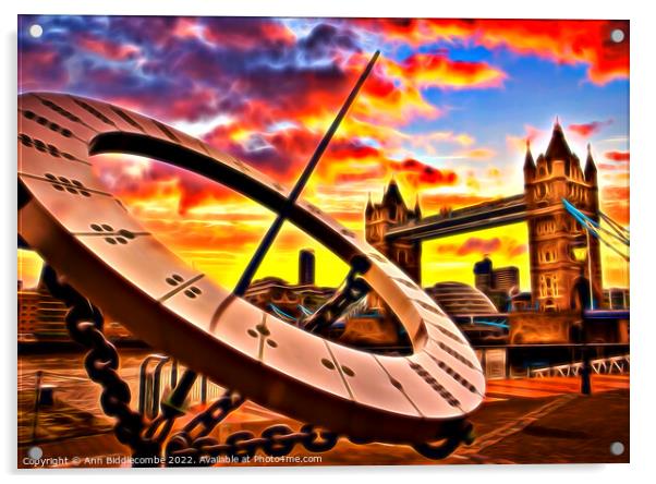 Tower bridge sundial with fun effect Acrylic by Ann Biddlecombe