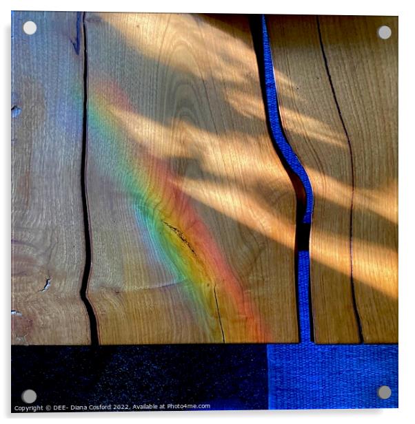 Prism patterns alight on natural wood table Acrylic by DEE- Diana Cosford