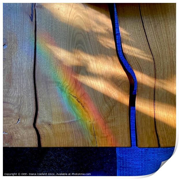 Prism patterns alight on natural wood table Print by DEE- Diana Cosford