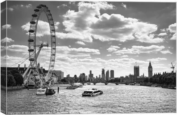 London eye from the river Thame Canvas Print by Ann Biddlecombe