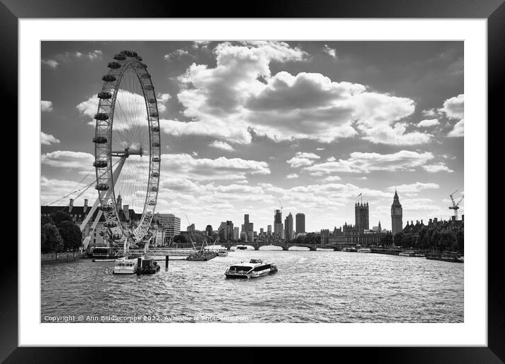 London eye from the river Thame Framed Mounted Print by Ann Biddlecombe