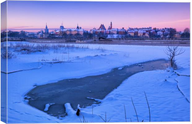 Warsaw Skyline In Winter At Dawn Canvas Print by Artur Bogacki