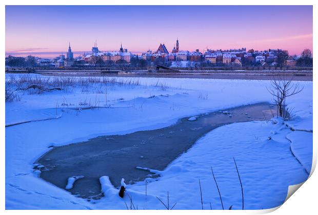 Warsaw Skyline In Winter At Dawn Print by Artur Bogacki