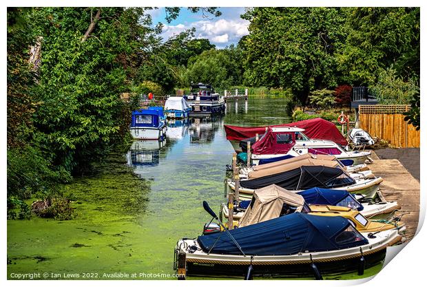 Boats Moored Above Goring Mill Print by Ian Lewis