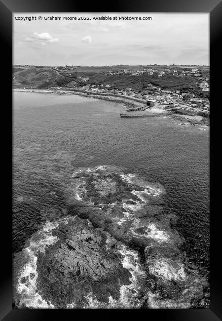 Sennen Cove from offshore monochrome Framed Print by Graham Moore