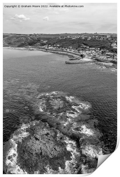 Sennen Cove from offshore monochrome Print by Graham Moore