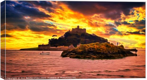 To the rescue at St Michaels Mount in flame effect Canvas Print by Ann Biddlecombe