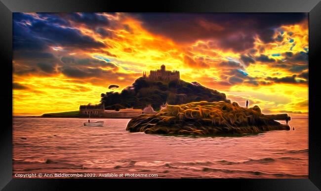 To the rescue at St Michaels Mount in flame effect Framed Print by Ann Biddlecombe