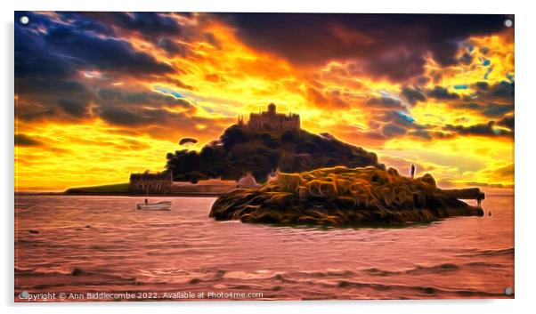 To the rescue at St Michaels Mount in flame effect Acrylic by Ann Biddlecombe