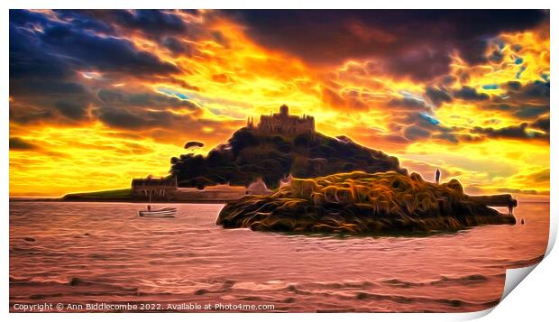 To the rescue at St Michaels Mount in flame effect Print by Ann Biddlecombe