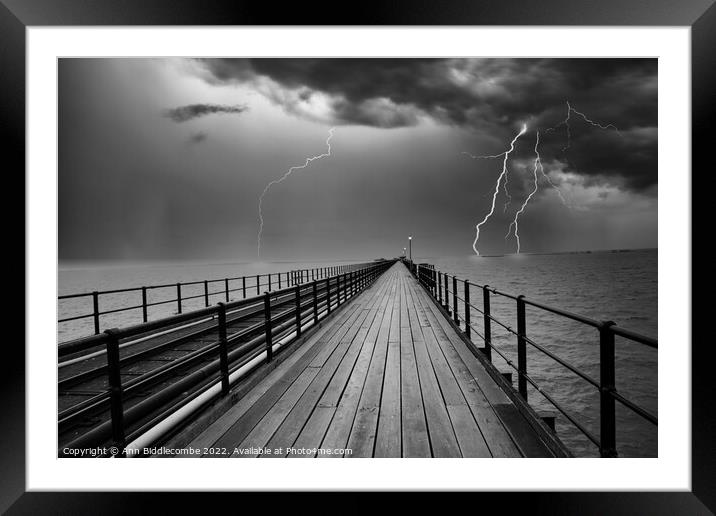 Storm over Southend on Sea pier Framed Mounted Print by Ann Biddlecombe