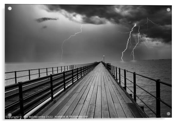 Storm over Southend on Sea pier Acrylic by Ann Biddlecombe