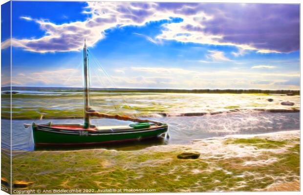 Trapped in the creak at Leigh on sea with effect Canvas Print by Ann Biddlecombe
