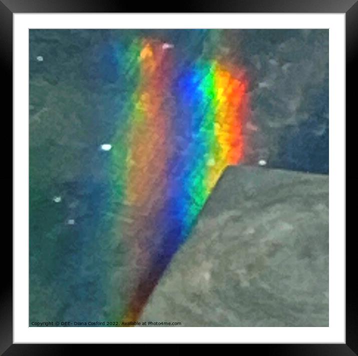 Rainbow on wet slate & timber Framed Mounted Print by DEE- Diana Cosford