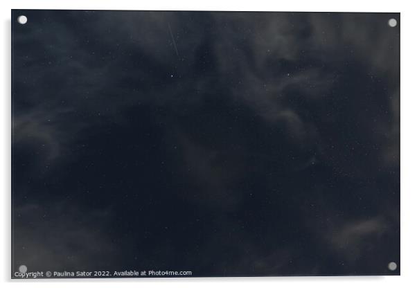 Starry night with perseid meteor  Acrylic by Paulina Sator