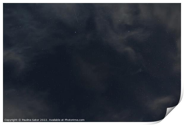 Starry night with perseid meteor  Print by Paulina Sator